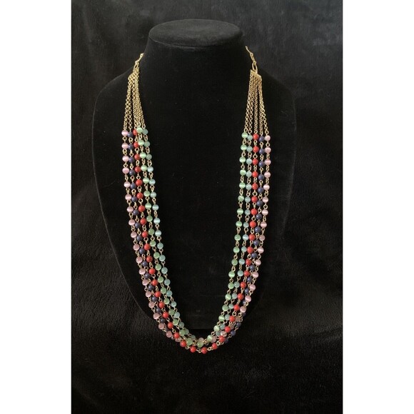 Talbots Signed Multi Strand Necklace with Cats Eye Beads Pink Green Red Blue - Picture 1 of 8